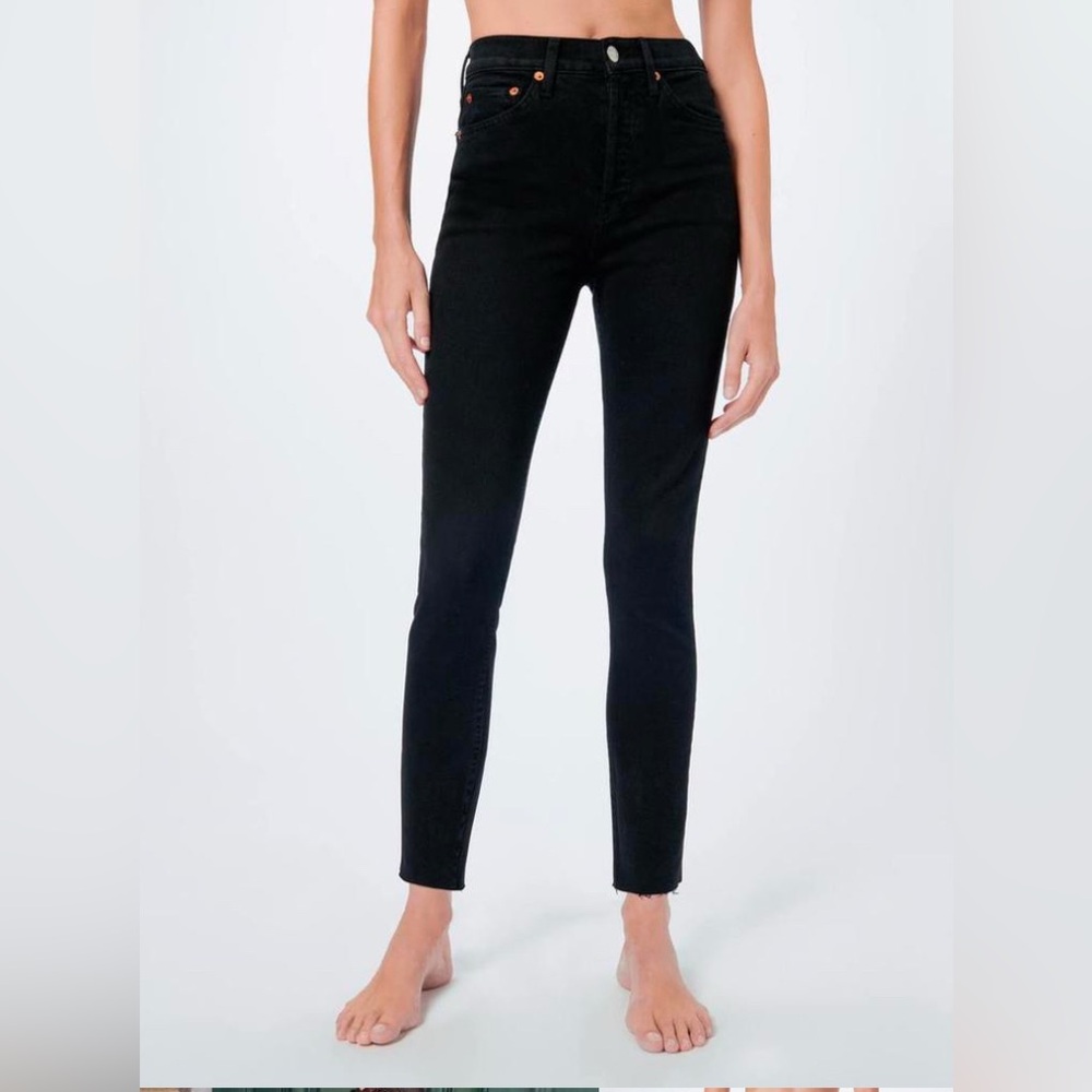 RE/DONE Women’s Black Washed Stretch High-Rise Cropped Ankle Jeans Size 29